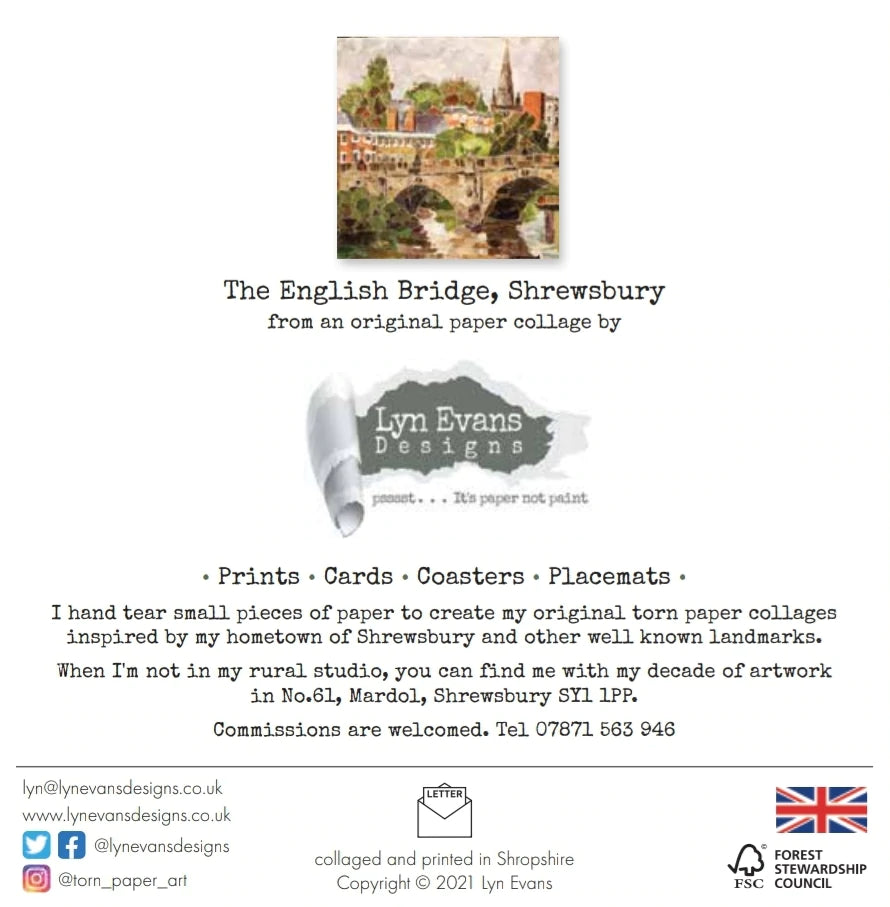 English Bridge Shrewsbury Greetings Card Designed by Lyn Evans