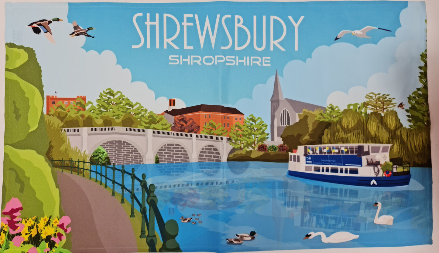 Tea Towel Shrewsbury Retro Design