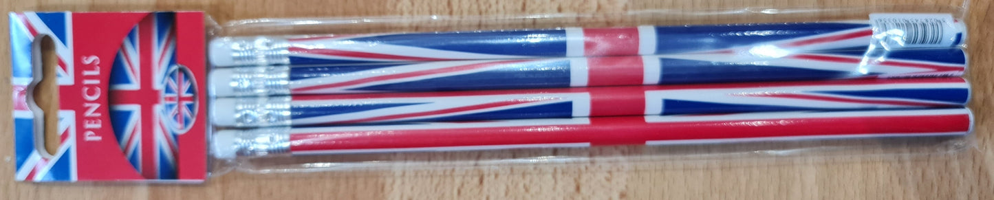 Pack 4 Union Jack Rubber Tipped Pencils