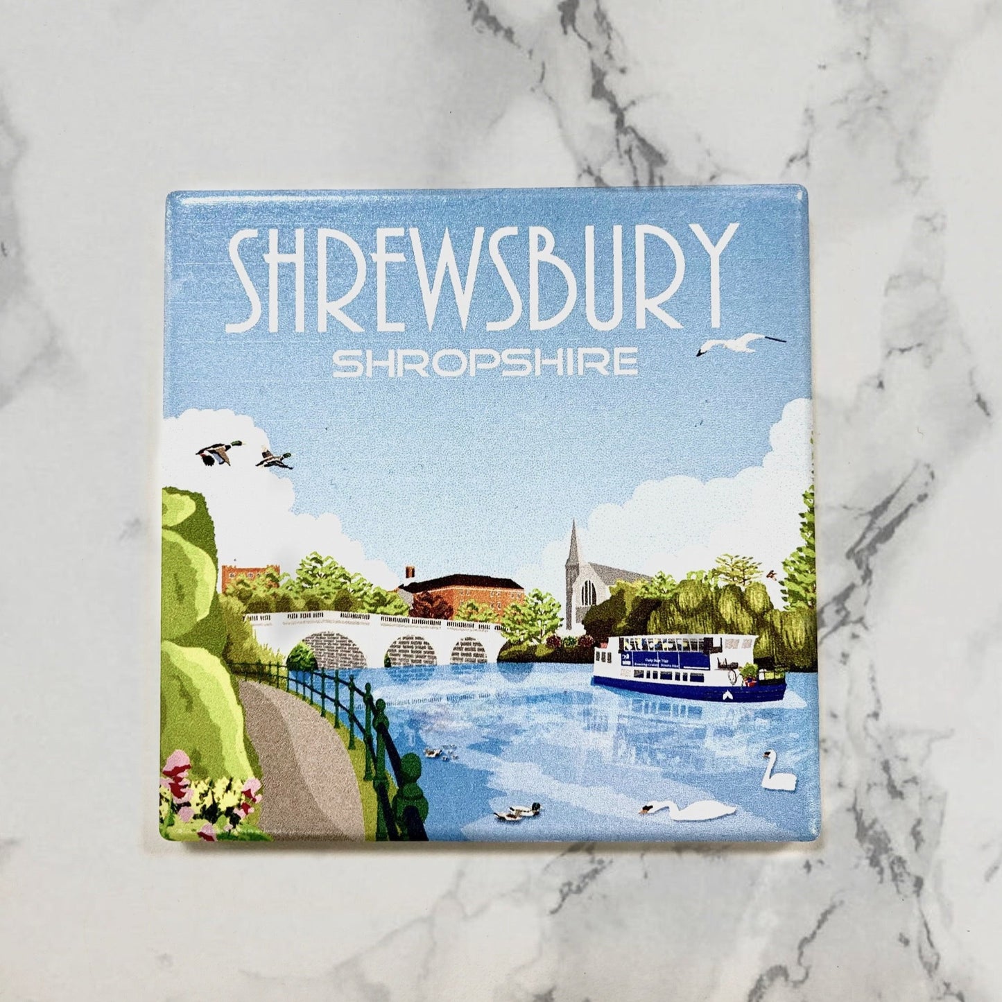 Ceramic Fridge Magnet Shrewsbury Retro Design