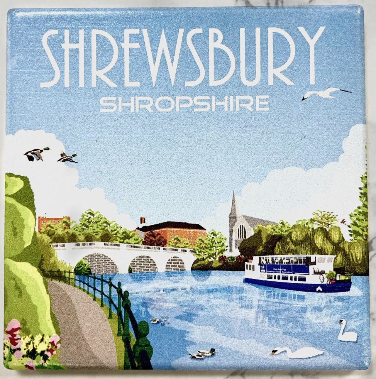 Ceramic Fridge Magnet Shrewsbury Retro Design