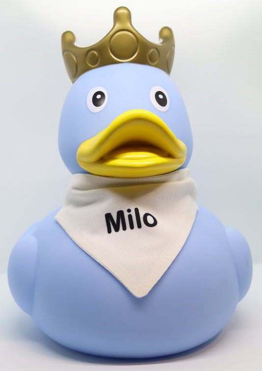 XXL Blue Rubber Duck with Crown and Personalised Bandana, 25 cm By Lilalu