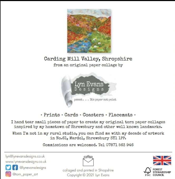 Carding Mill Valley Shropshire Greetings Card Designed by Lyn Evans