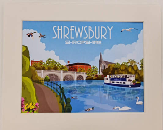 Mounted Print in Frame Shrewsbury Retro Design